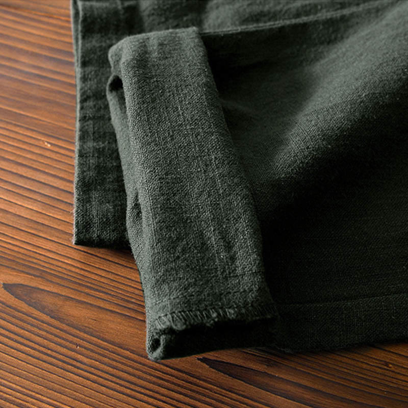 Pantaloni da uomo in lino ramiè con coulisse, casual, tinta unita, design semplice, con tasche, Buddha Stones - image 26