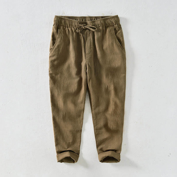 Pantaloni da uomo in lino ramiè con coulisse, casual, tinta unita, design semplice, con tasche, Buddha Stones - Verga d'oro - US/UK/AU44, EU54 (4XL) - image 29