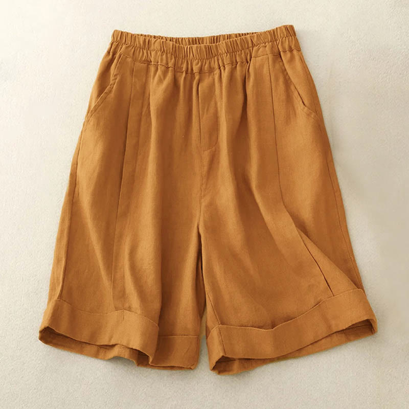 Pantaloncini da donna in cotone tinta unita casual Buddha Stones con tasche - Verga d'oro - US12, UK/AU16, EU44 (4XL) - image 1