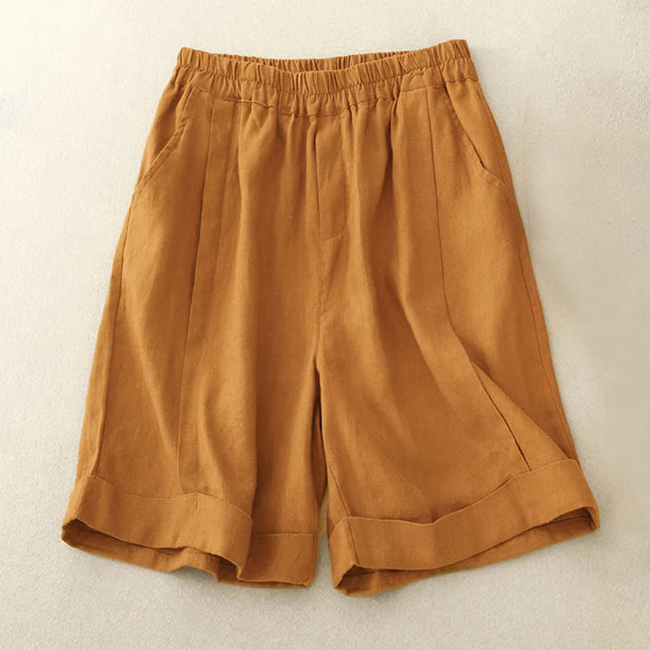 Pantaloncini da donna in cotone tinta unita casual Buddha Stones con tasche - Verga d'oro - US12, UK/AU16, EU44 (4XL) - image 1