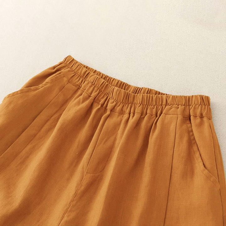 Pantaloncini da donna in cotone tinta unita casual Buddha Stones con tasche - image 1