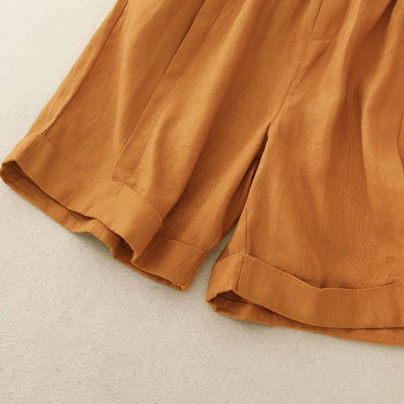 Pantaloncini da donna in cotone tinta unita casual Buddha Stones con tasche - image 3