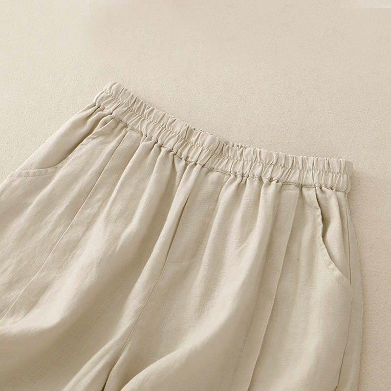 Pantaloncini da donna in cotone tinta unita casual Buddha Stones con tasche - image 7