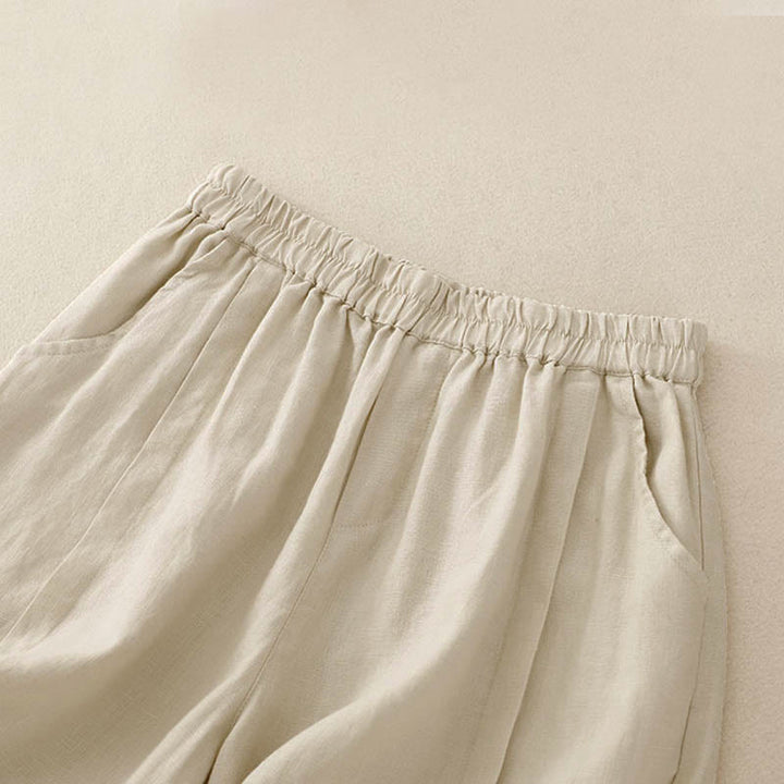 Pantaloncini da donna in cotone tinta unita casual Buddha Stones con tasche - image 7