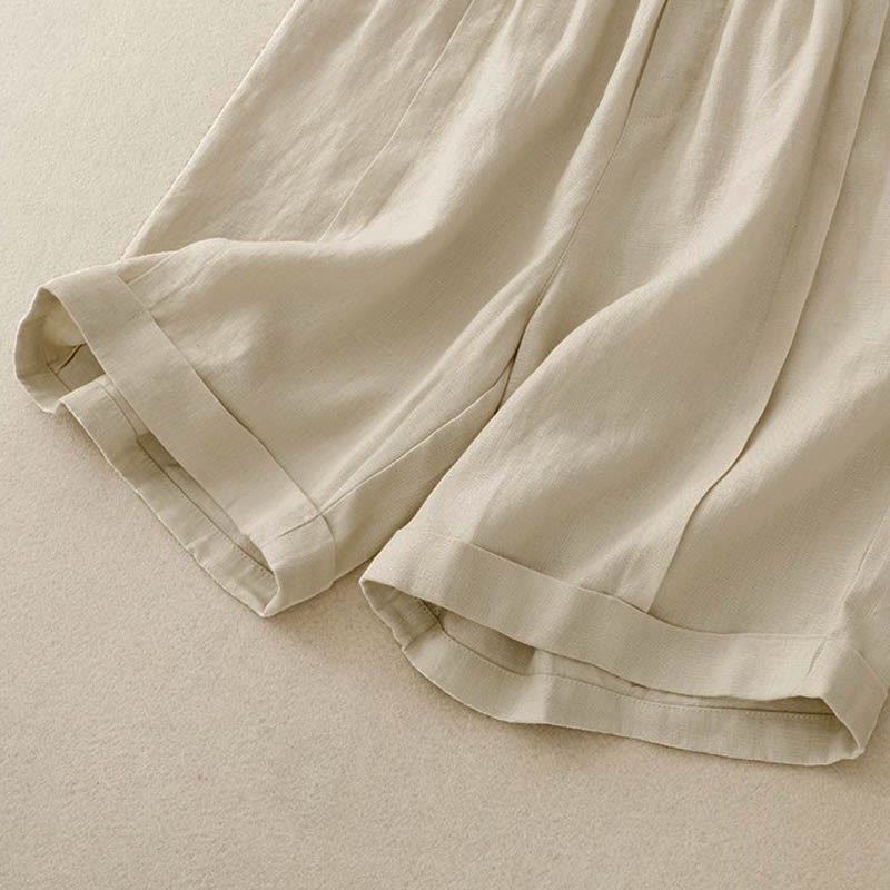 Pantaloncini da donna in cotone tinta unita casual Buddha Stones con tasche - image 9