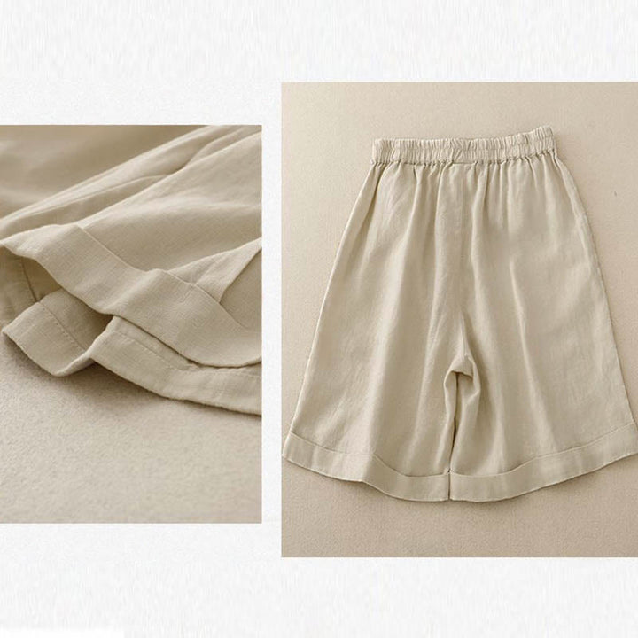 Pantaloncini da donna in cotone tinta unita casual Buddha Stones con tasche - image 10