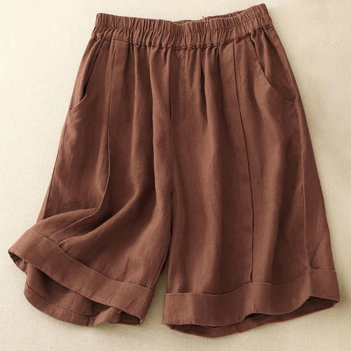 Pantaloncini da donna in cotone tinta unita casual Buddha Stones con tasche - image 16