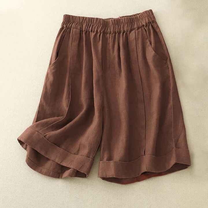 Pantaloncini da donna in cotone tinta unita casual Buddha Stones con tasche - Marrone sella - US12, UK/AU16, EU44 (4XL) - image 14