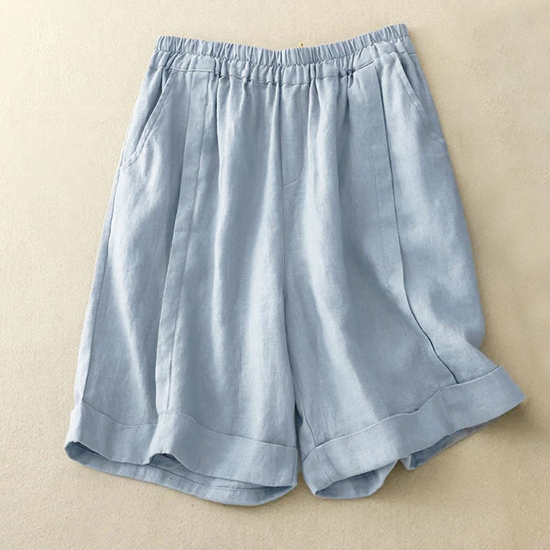 Pantaloncini da donna in cotone tinta unita casual Buddha Stones con tasche - Blu polvere - US12, UK/AU16, EU44 (4XL) - image 20