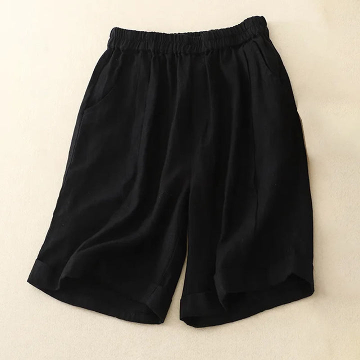 Pantaloncini da donna in cotone tinta unita casual Buddha Stones con tasche - Nero - US12, UK/AU16, EU44 (4XL) - image 25