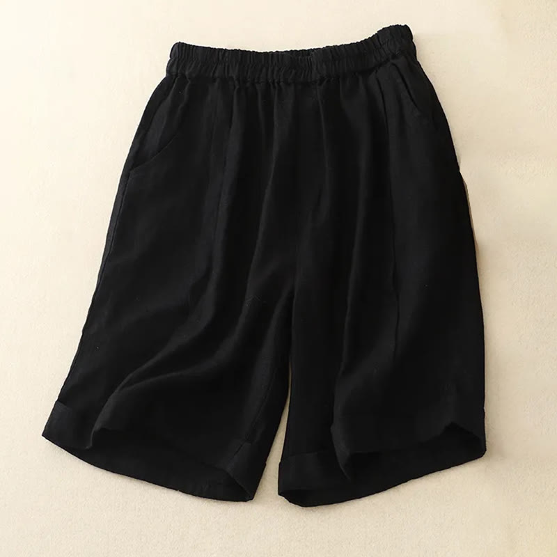 Pantaloncini da donna in cotone tinta unita casual Buddha Stones con tasche - Nero - US12, UK/AU16, EU44 (4XL) - image 26