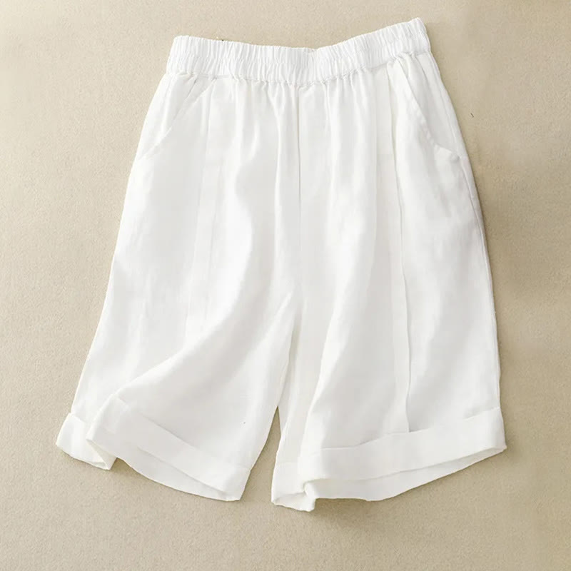 Pantaloncini da donna in cotone tinta unita casual Buddha Stones con tasche - Bianco - US12, UK/AU16, EU44 (4XL) - image 31
