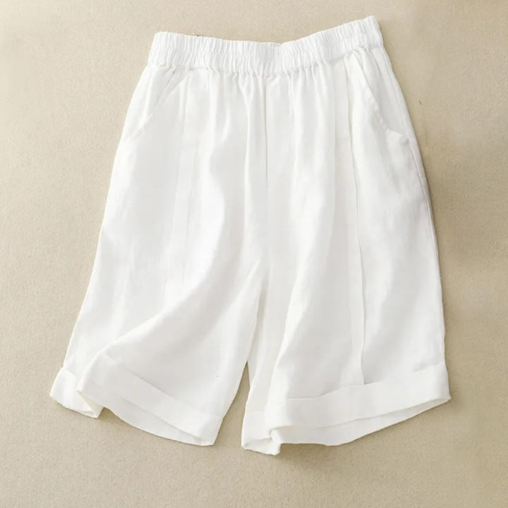 Pantaloncini da donna in cotone tinta unita casual Buddha Stones con tasche - Bianco - US12, UK/AU16, EU44 (4XL) - image 31