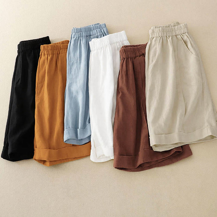 Pantaloncini da donna in cotone tinta unita casual Buddha Stones con tasche - image 37