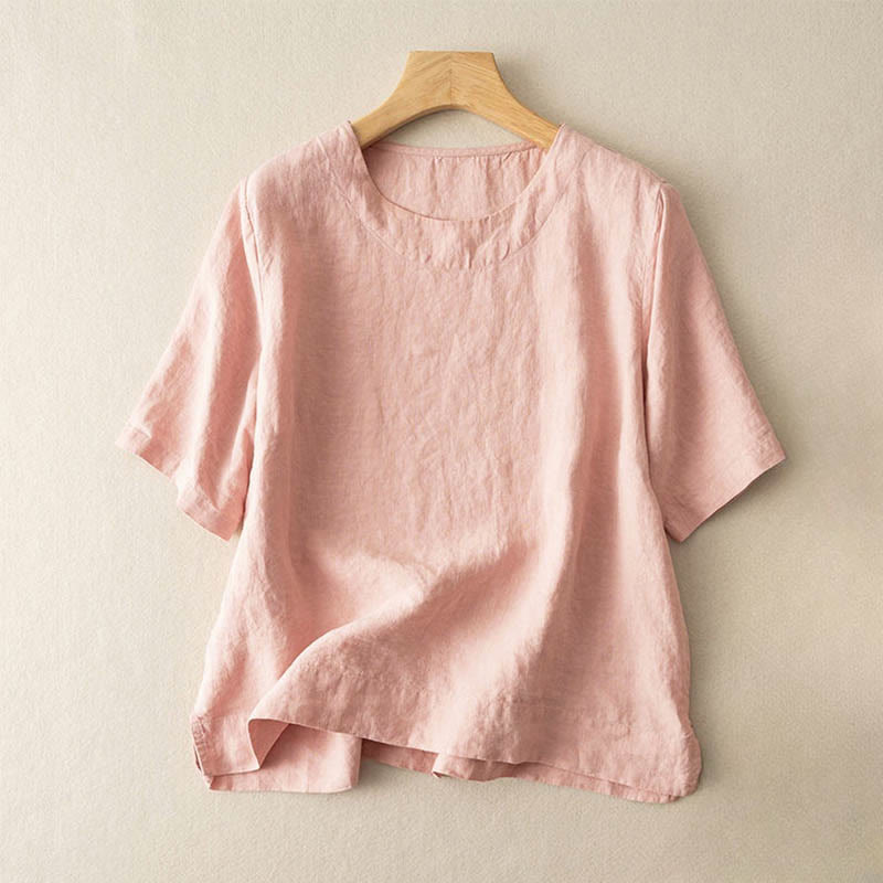 Maglietta da donna in cotone con spacchi laterali, semplice e a maniche corte, con scollo rotondo e motivo Buddha Stones - Rosa chiaro - US12, UK/AU16, EU44 (3XL) - image 2