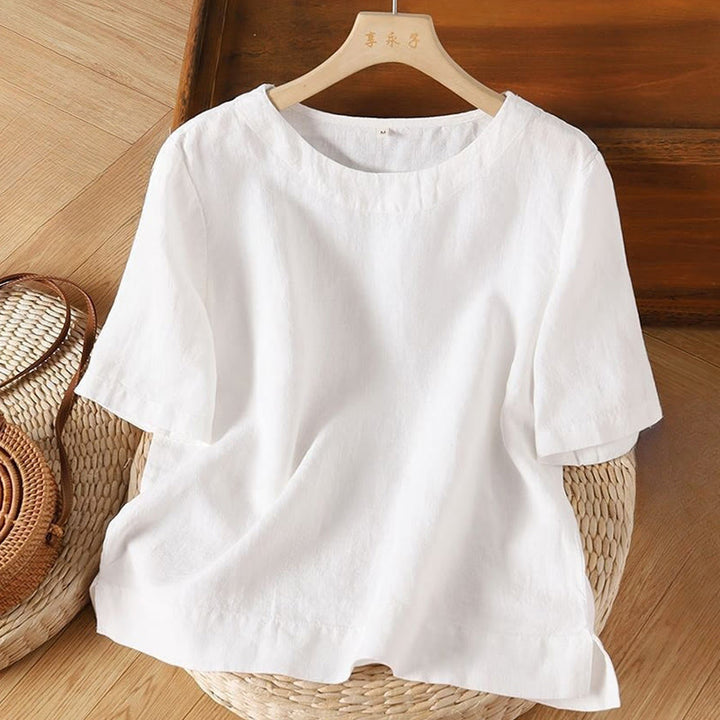 Maglietta da donna in cotone con spacchi laterali, semplice e a maniche corte, con scollo rotondo e motivo Buddha Stones - Bianco - US12, UK/AU16, EU44 (3XL) - image 5