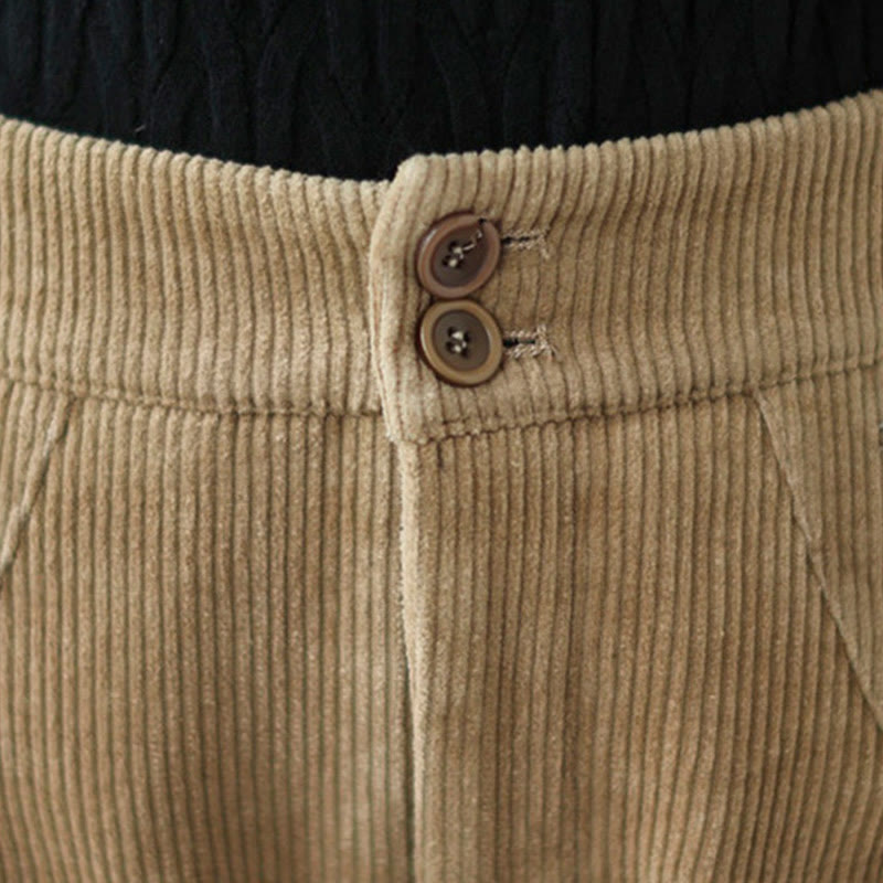 Pantaloni da donna in velluto a coste con tasche e bottoni decorativi, modello casual con Buddha Stones e apertura sulla gamba. - image 5
