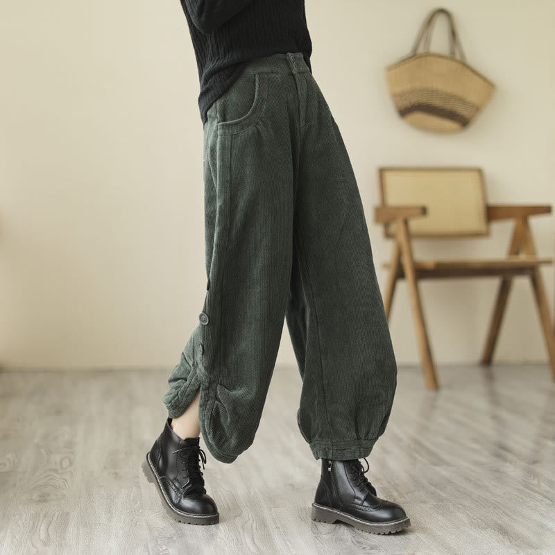 Pantaloni da donna in velluto a coste con tasche e bottoni decorativi, modello casual con Buddha Stones e apertura sulla gamba. - Grigio ardesia scuro - US8-10, UK/AU12-14, EU40-42 (2XL) - image 13