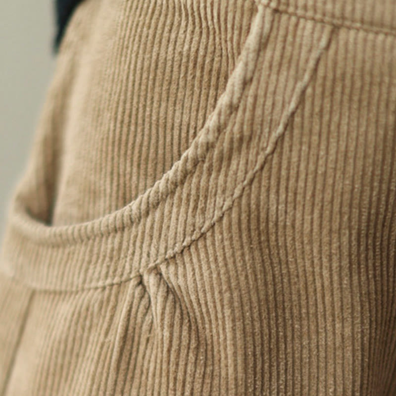 Pantaloni da donna in velluto a coste di cotone con tasche e bottoni casual Buddha Stones - image 6