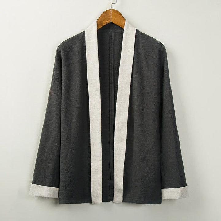 Giacca da uomo in cotone con maniche lunghe e apertura frontale, tinta unita invernale Buddha Stones - Grigio scuro - US/UK/AU44, EU54 (4XL) - image 4