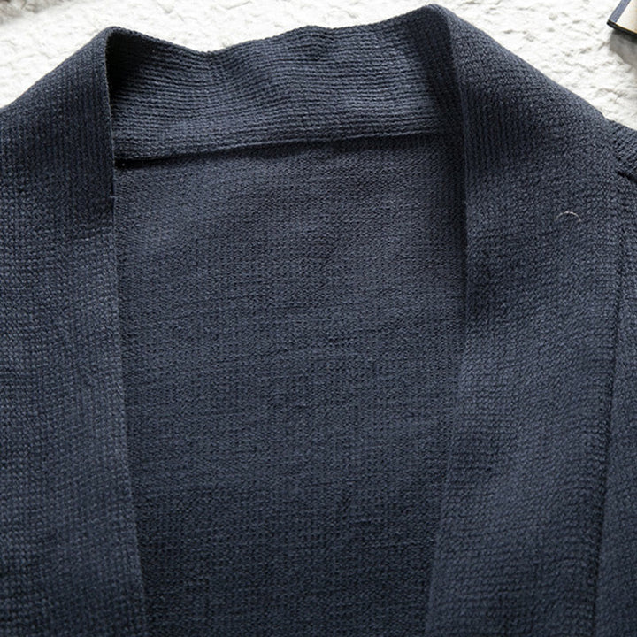 Giacca da uomo in cotone e lino, a maniche lunghe, con tasche, aperta sul davanti, motivo Buddha Stones Pure Color - image 3