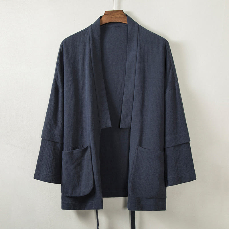 Giacca da uomo in cotone e lino, a maniche lunghe, con tasche, aperta sul davanti, motivo Buddha Stones Pure Color - Blu notte - US/UK/AU48, EU58 (4XL) - image 1