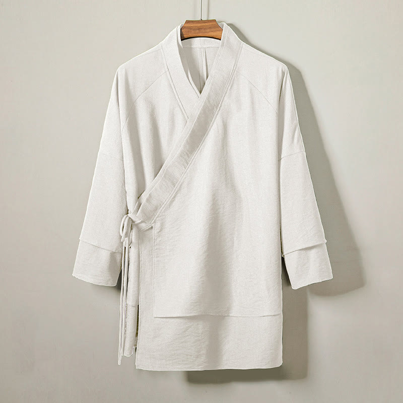 Giacca da uomo in cotone e lino con maniche lunghe, kimono aperto sul davanti, motivo Buddha Stones , allacciatura - FlorealeBianco - US/UK/AU44, EU54 (4XL) - image 7