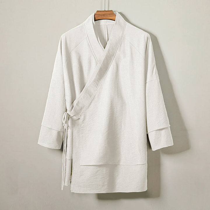 Giacca da uomo in cotone e lino con maniche lunghe, kimono aperto sul davanti, motivo Buddha Stones , allacciatura - FlorealeBianco - US/UK/AU44, EU54 (4XL) - image 7
