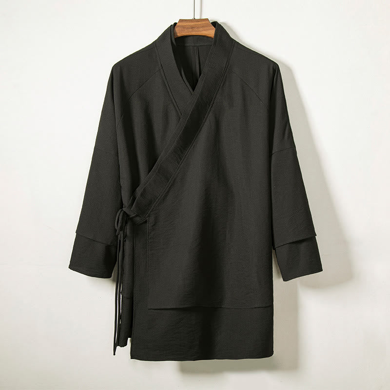 Giacca da uomo in cotone e lino con maniche lunghe, kimono aperto sul davanti, motivo Buddha Stones , allacciatura - Nero - US/UK/AU44, EU54 (4XL) - image 1