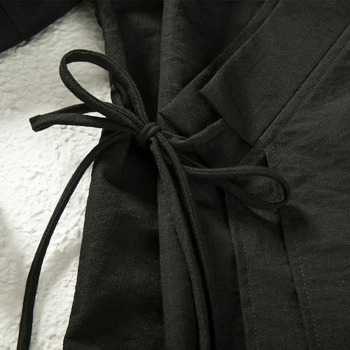 Giacca da uomo in cotone e lino con maniche lunghe, kimono aperto sul davanti, motivo Buddha Stones , allacciatura - image 4