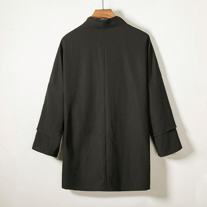 Giacca da uomo in cotone e lino con maniche lunghe, kimono aperto sul davanti, motivo Buddha Stones , allacciatura - image 2