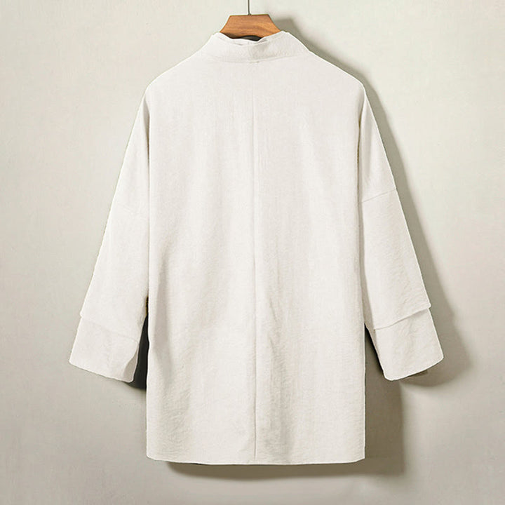 Giacca da uomo in cotone e lino con maniche lunghe, kimono aperto sul davanti, motivo Buddha Stones , allacciatura - image 8