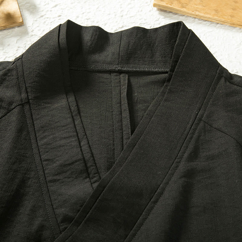 Giacca da uomo in cotone e lino con maniche lunghe, kimono aperto sul davanti, motivo Buddha Stones , allacciatura - image 3