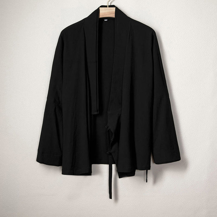 Giacca da uomo Buddha Stones in cotone e lino con maniche lunghe e design semplice, aperta sul davanti - Nero - US/UK/AU44, EU54 (4XL) - image 1
