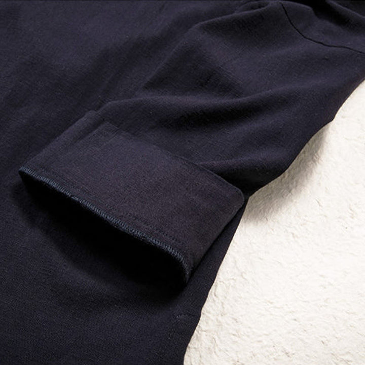 Giacca da uomo Buddha Stones in cotone e lino con maniche lunghe e design semplice, aperta sul davanti - image 6