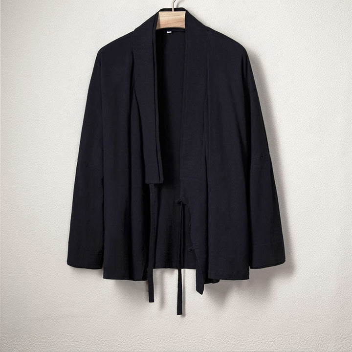 Giacca da uomo Buddha Stones in cotone e lino con maniche lunghe e design semplice, aperta sul davanti - Blu notte - US/UK/AU44, EU54 (4XL) - image 2