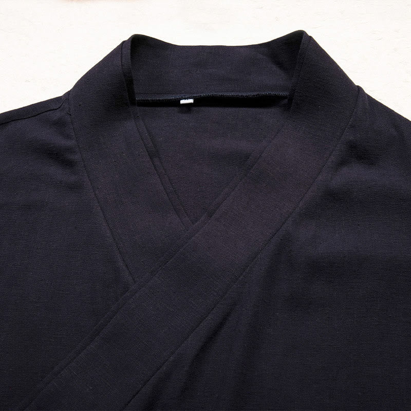 Giacca da uomo Buddha Stones in cotone e lino con maniche lunghe e design semplice, aperta sul davanti - image 4