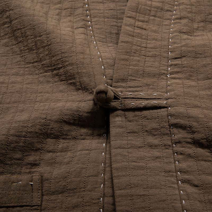 Giacca da uomo in lino e cotone con maniche lunghe, aperta sul davanti, con bottoni a rana, modello Buddha Stones - image 4