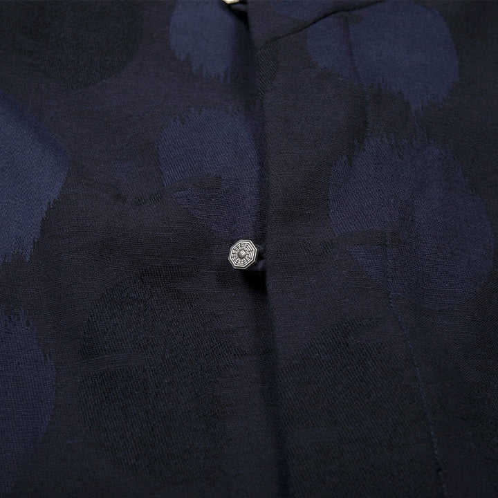 Giacca-camicia da uomo in cotone e lino con maniche lunghe e fodera in pile, con bottoni in jacquard Buddha Stones - image 3