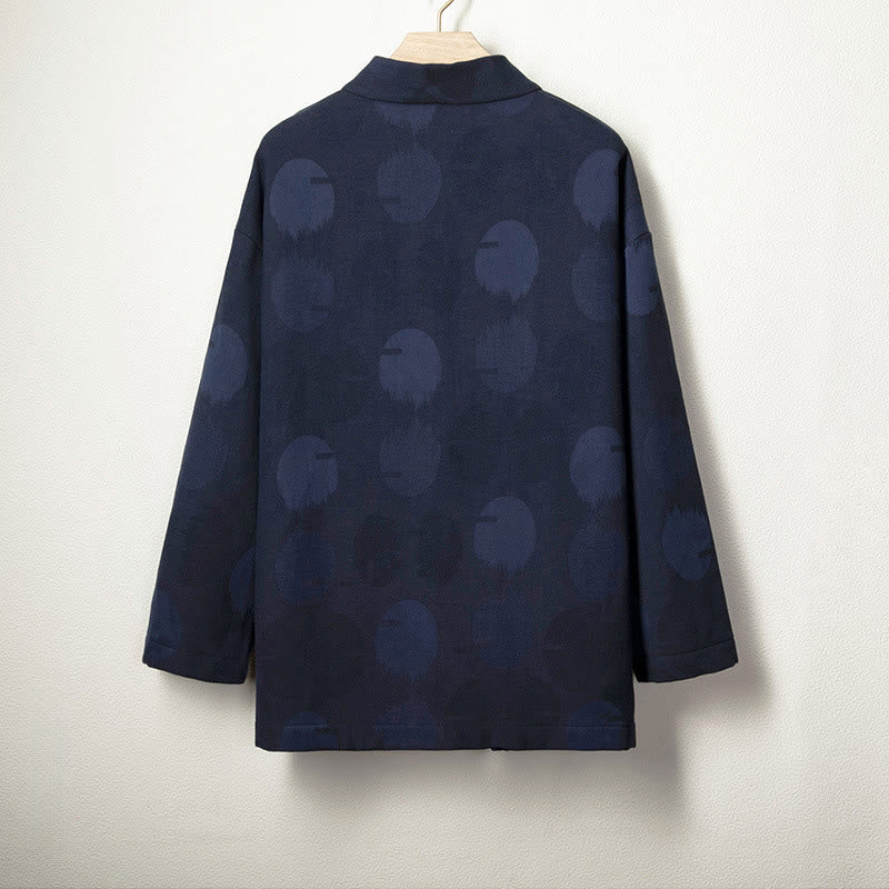 Giacca-camicia da uomo in cotone e lino con maniche lunghe e fodera in pile, con bottoni in jacquard Buddha Stones - image 1