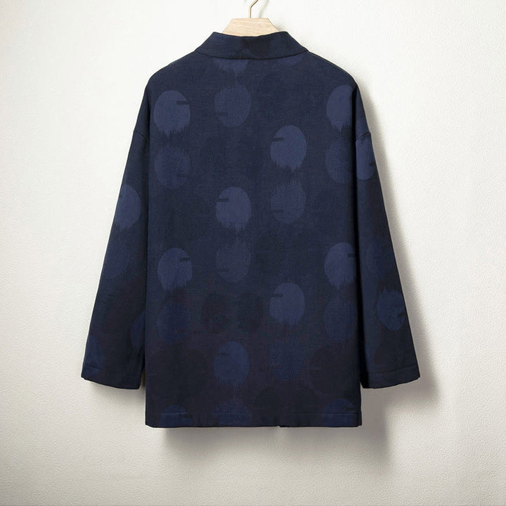 Giacca-camicia da uomo in cotone e lino con maniche lunghe e fodera in pile, con bottoni in jacquard Buddha Stones - image 1