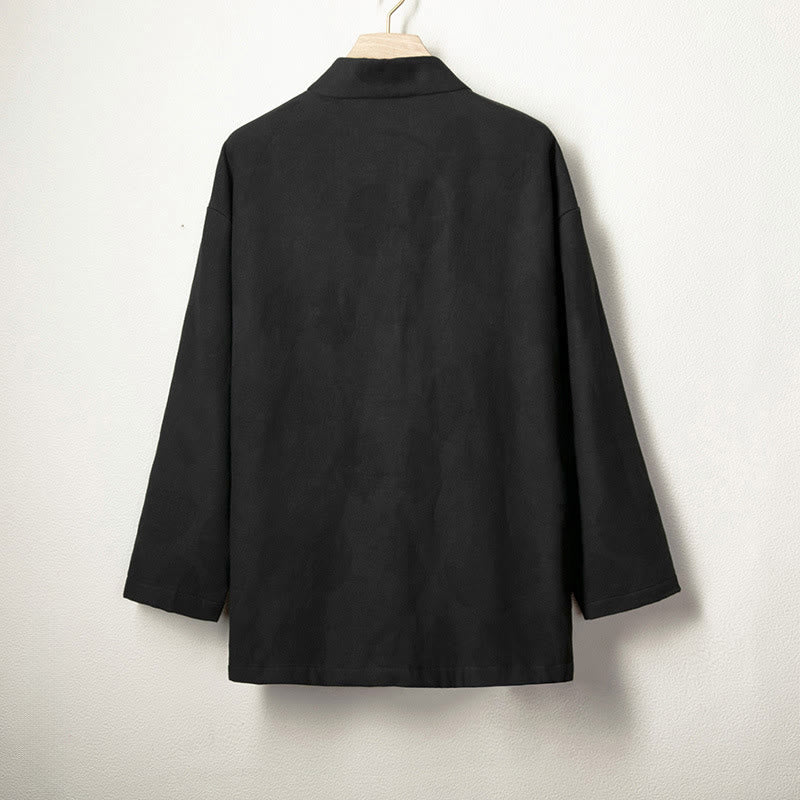 Giacca-camicia da uomo in cotone e lino con maniche lunghe e fodera in pile, con bottoni in jacquard Buddha Stones - image 6