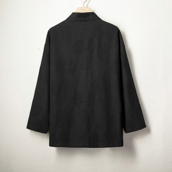 Giacca-camicia da uomo in cotone e lino con maniche lunghe e fodera in pile, con bottoni in jacquard Buddha Stones - image 6