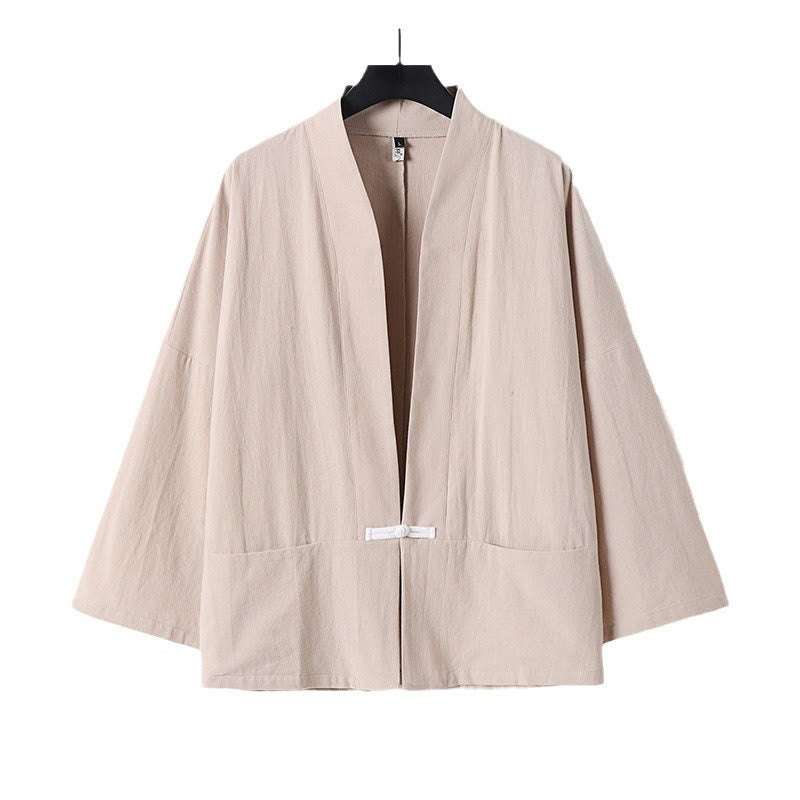 Giacca kimono da uomo in cotone e lino con tasche e maniche lunghe, motivo Buddha Stones, bottoni e apertura frontale - image 13