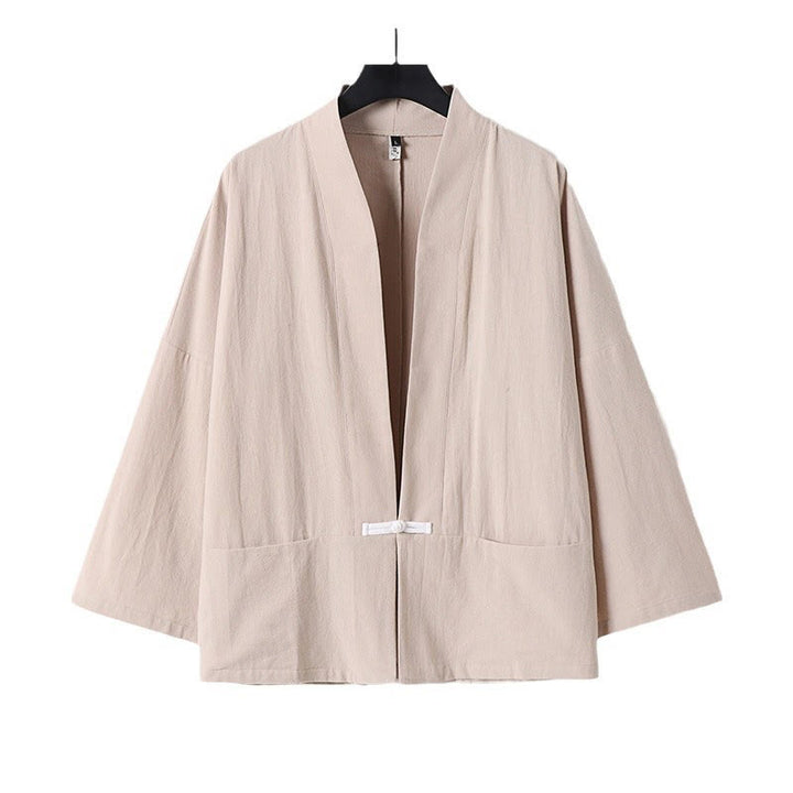 Giacca kimono da uomo in cotone e lino con tasche e maniche lunghe, motivo Buddha Stones, bottoni e apertura frontale - image 13