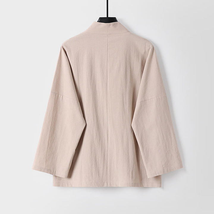 Giacca kimono da uomo in cotone e lino con tasche e maniche lunghe, motivo Buddha Stones, bottoni e apertura frontale - image 4