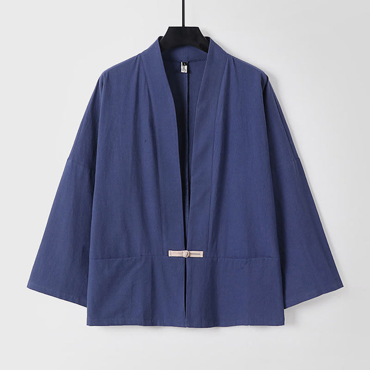 Giacca kimono da uomo in cotone e lino con tasche e maniche lunghe, motivo Buddha Stones, bottoni e apertura frontale - DarkSlateBlue - US/UK/AU54, EU64 (9XL) - image 14