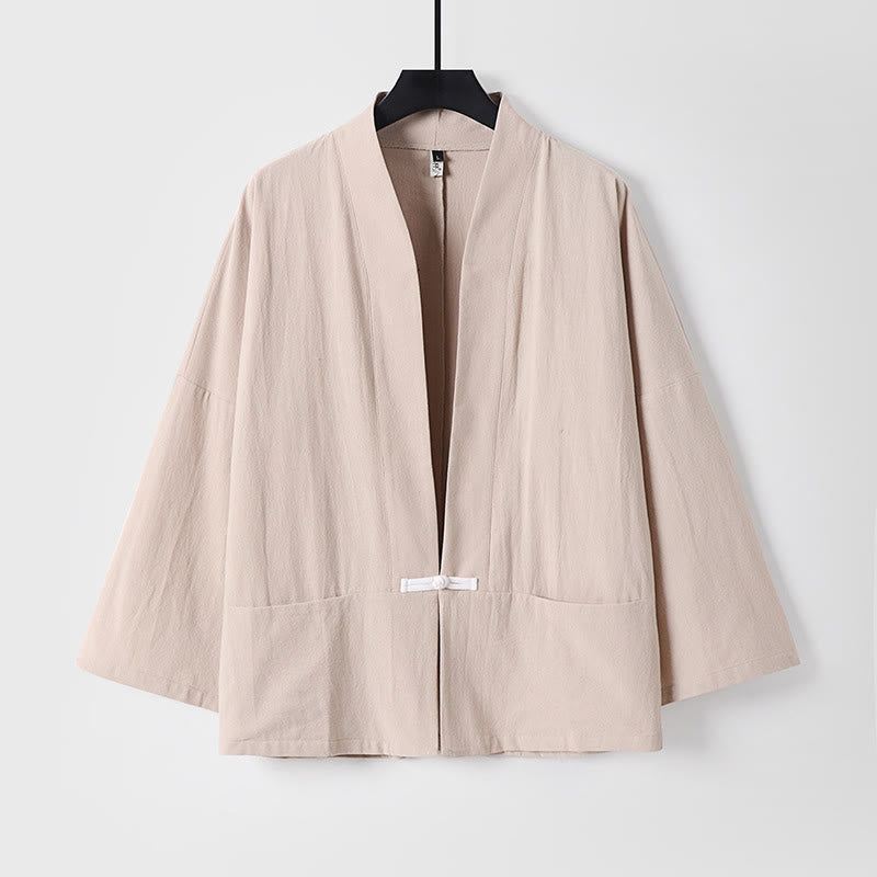 Giacca kimono da uomo in cotone e lino con tasche e maniche lunghe, motivo Buddha Stones, bottoni e apertura frontale - Mandorla sbiancata - US/UK/AU54, EU64 (9XL) - image 3