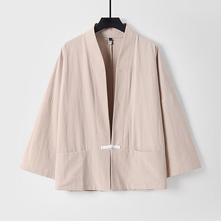 Giacca kimono da uomo in cotone e lino con tasche e maniche lunghe, motivo Buddha Stones, bottoni e apertura frontale - Mandorla sbiancata - US/UK/AU54, EU64 (9XL) - image 3