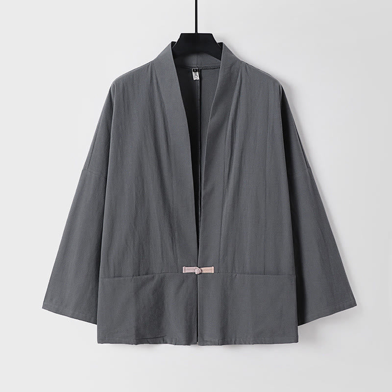 Giacca kimono da uomo in cotone e lino con tasche e maniche lunghe, motivo Buddha Stones, bottoni e apertura frontale - Grigio scuro - US/UK/AU54, EU64 (9XL) - image 1